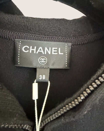 Chanel 25N Coco Neige Wool Hooded Zip-Up CC Jacket Black FR 38