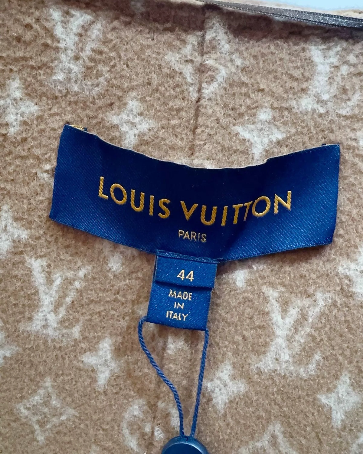 Louis Vuitton Hooded Wool Logo Coat Brown, Beige/Ecru FR 44