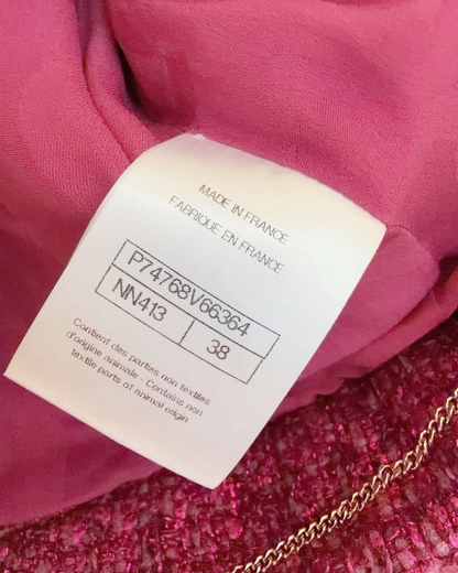 Chanel 23A Tweed Cropped Contrast-Cuff Jacket Pink, White FR 38