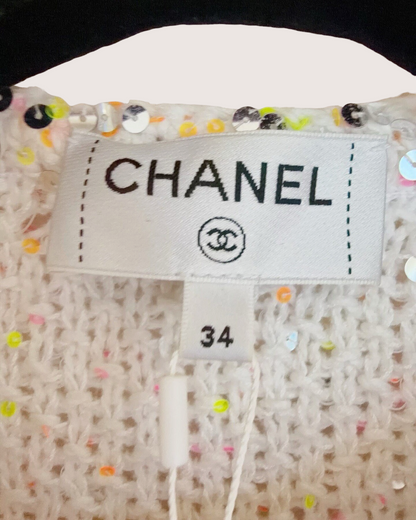 Chanel 24P Sequin Cardigan White, Pink, Multicolor FR 34