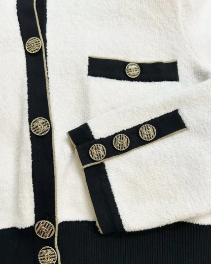 Chanel 19C Contrast-Trim Cardigan White, Black FR 36
