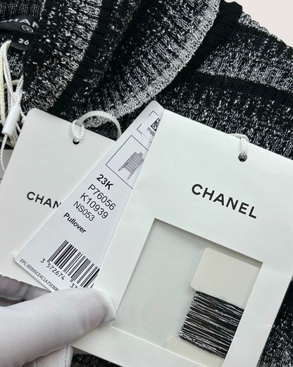 Chanel 23K Striped Turtleneck Sweater Black, Grey FR 36