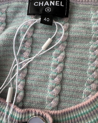 Chanel 25B Fringe Knit Cardigan Blue, Green, Multicolor FR 40