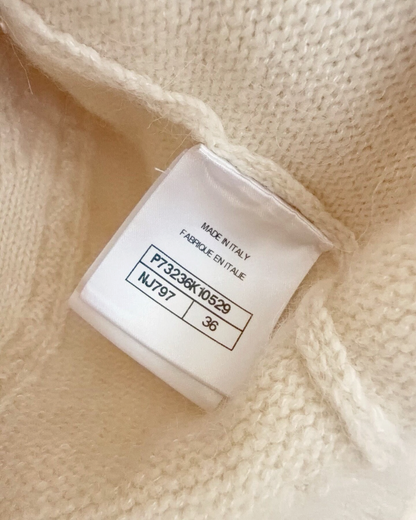 Chanel 22N Coco Neige Cashmere Cable Sweater Beige/Ecru, Pink FR 36