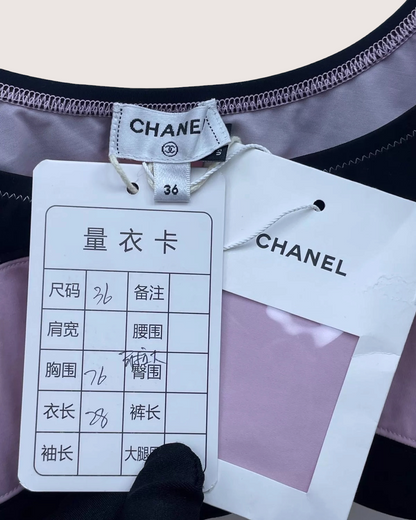 Chanel Coco Beach Striped Swimwear Crop Top Pink, Black FR 36
