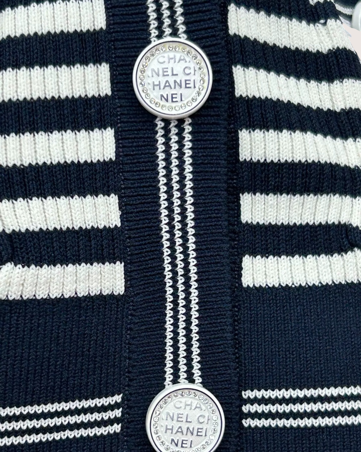 Chanel 23C Striped Cardigan Navy, White FR 34