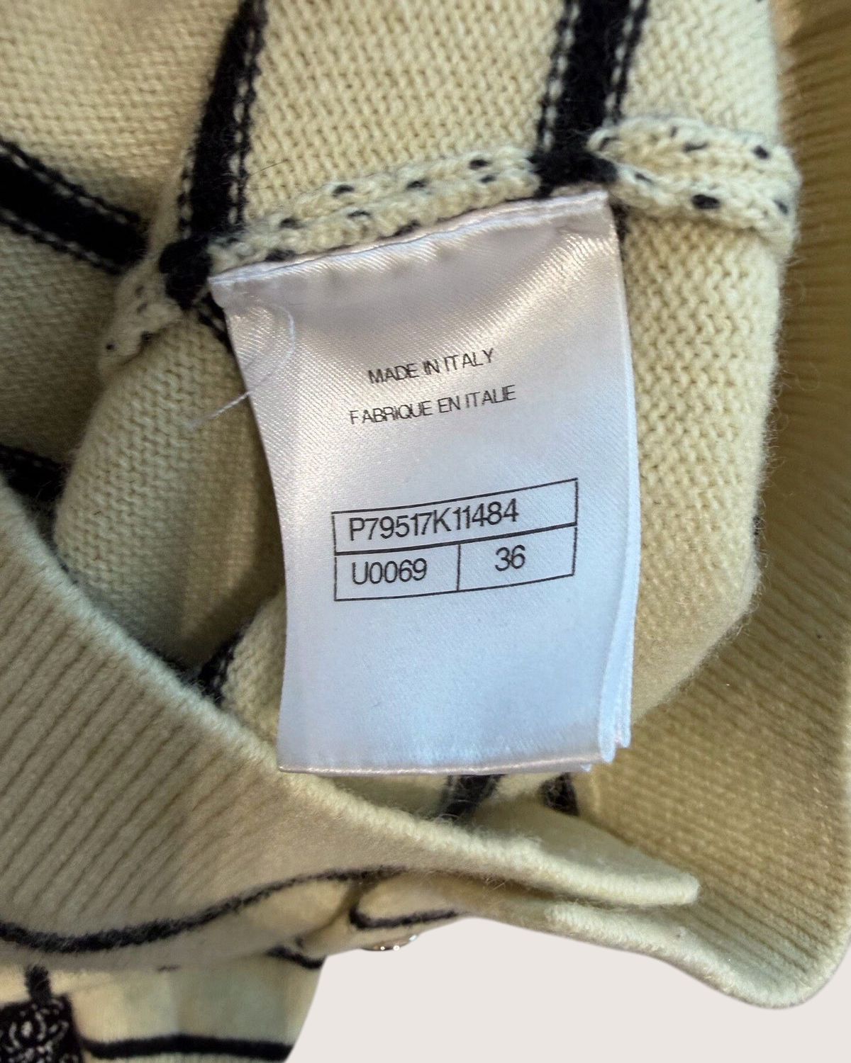 Chanel 25S Cashmere Striped Cardigan Beige/Ecru, Black FR 36