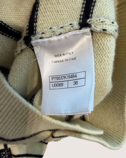 Chanel 25S Cashmere Striped Cardigan Beige/Ecru, Black FR 36