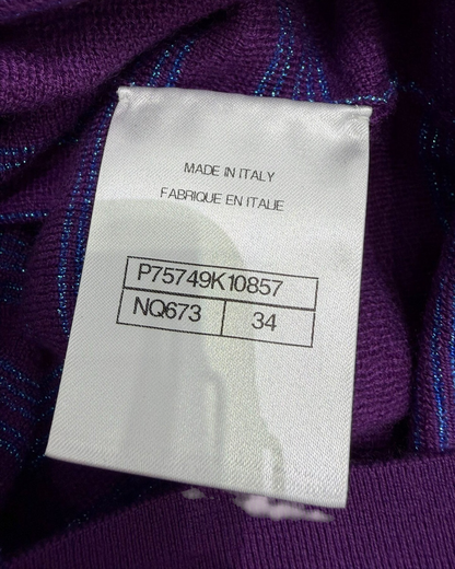 Chanel 23B Cashmere Striped Short-Sleeve Sweater Purple, Blue FR 34