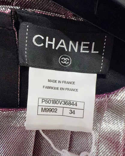 Chanel Metallic Lamé Pleated Blouse Silver, Pink FR 34