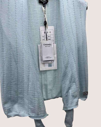 Chanel 21K Cashmere CC Openwork Tie-Front Vest Blue FR 38