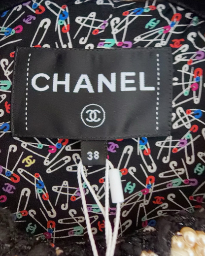 Chanel 24A Pearl-Trim Four-Pocket Tweed Jacket Pink, Black, White FR 38