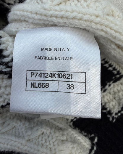 Chanel 23C Cashmere Checkerboard Cardigan Beige/Ecru, Black FR 38