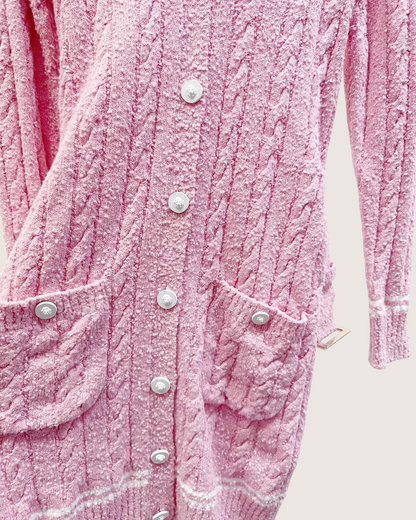 Chanel 22P Belted Bouclé Cardigan Pink, White FR 34