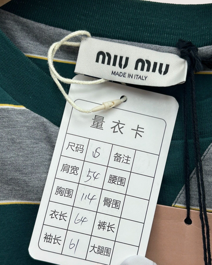 Miu Miu Striped Long-Sleeve Top Green, Grey FR 36