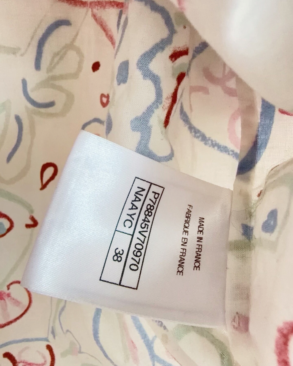 Chanel 25C Fish-Print Short-Sleeve Top White, Red, Blue, Multicolor FR 38