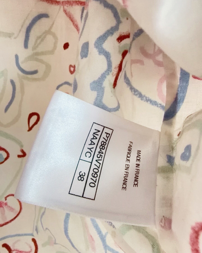 Chanel 25C Fish-Print Short-Sleeve Top White, Red, Blue, Multicolor FR 38