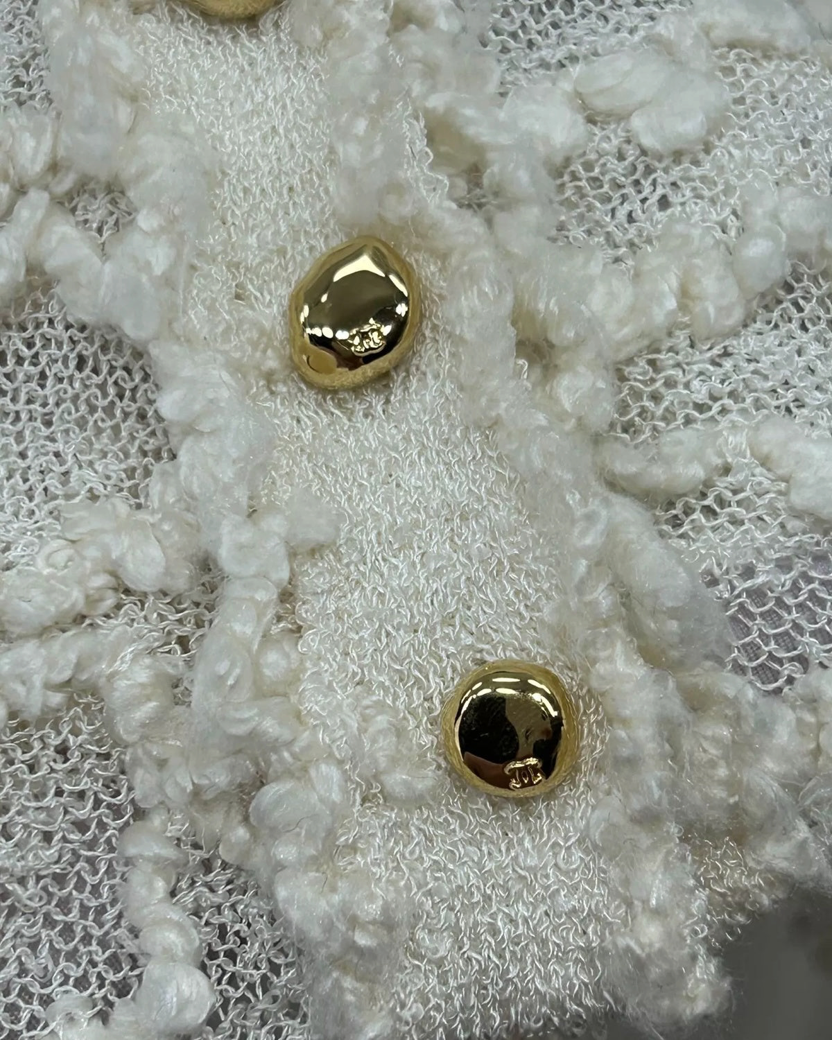 Chanel 26A Bouclé Mesh Cardigan White FR 34