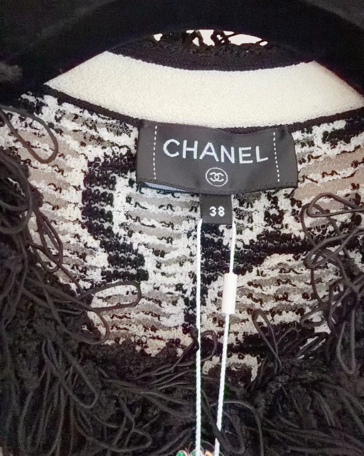 Chanel 26A Embroidered Lace Fringed Jacket Black, White FR 38