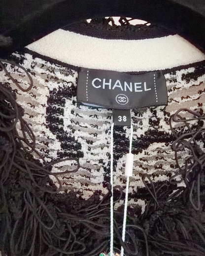 Chanel 26A Embroidered Lace Fringed Jacket Black, White FR 38