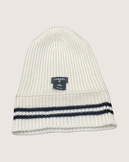 Chanel 24B Cashmere Beanie White, Black, Beige/Ecru One Size