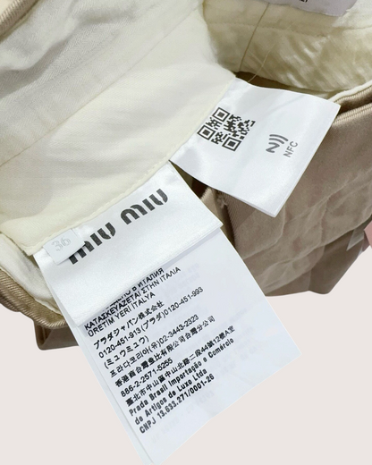Miu Miu Cotton Pleated Mini Skirt Beige/Ecru, White FR 36