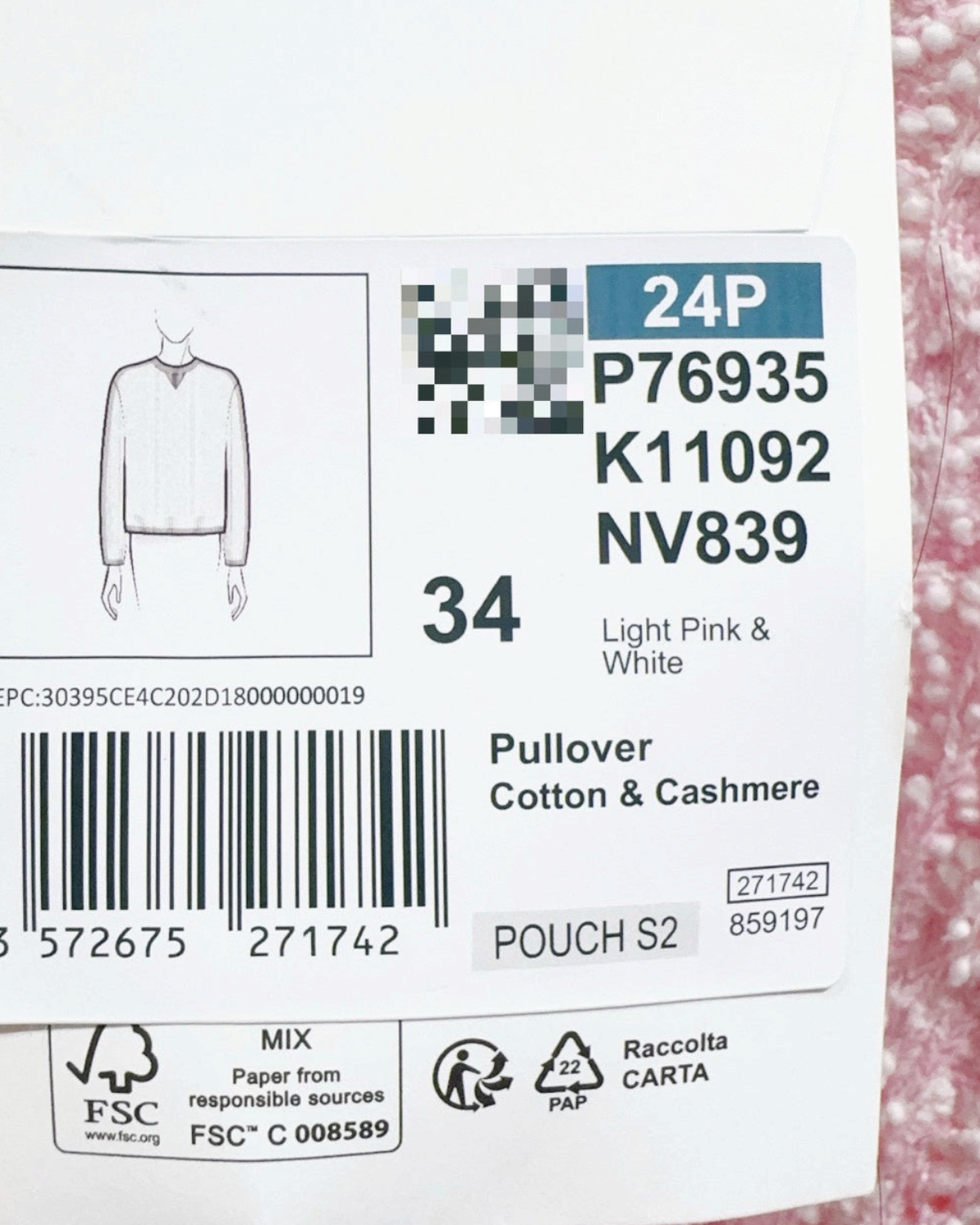 Chanel 24P Cashmere Bouclé Sweater Pink, White FR 34