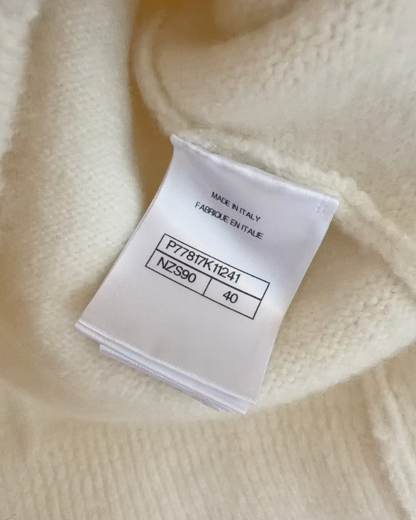 Chanel 24N Coco Neige Cashmere Cable Hooded Sweater White FR 40