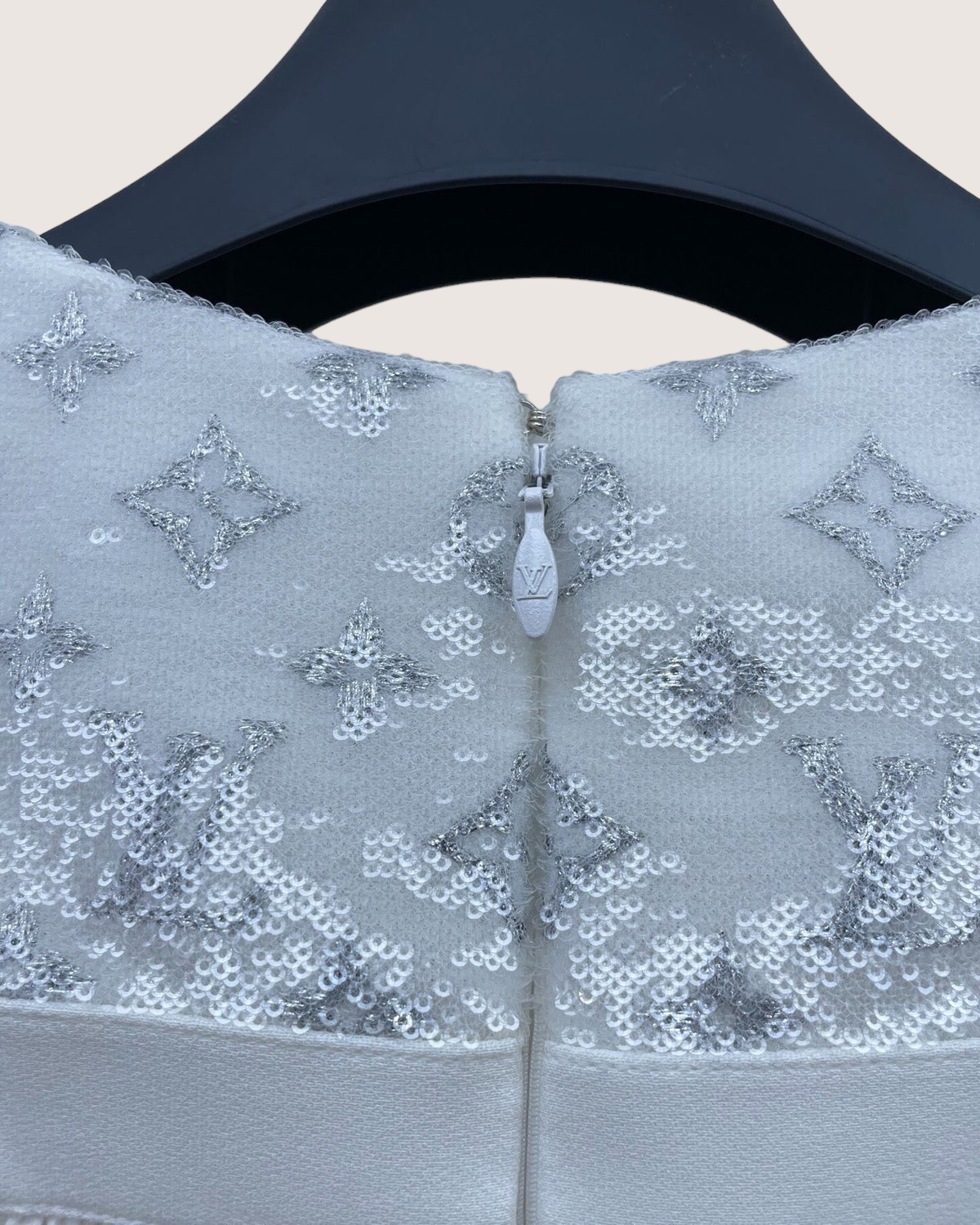 Louis Vuitton Sequin Monogram Mini Dress White, Silver FR 36