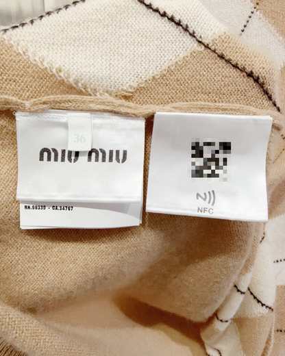 Miu Miu Argyle Wool Sweater Beige/Ecru, White FR 36