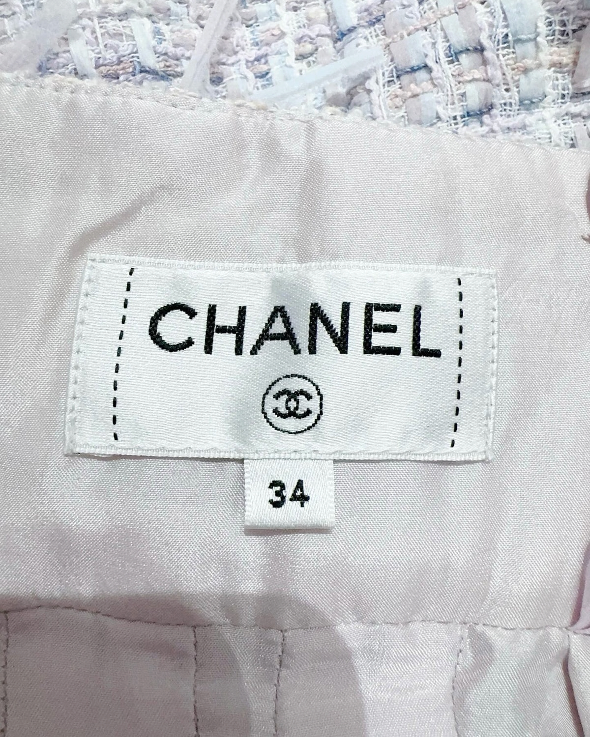 Chanel 18P Fringe Tweed Mid-Length Skirt Purple, White, Blue, Multicolor FR 34