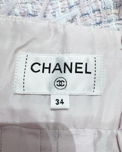 Chanel 18P Fringe Tweed Mid-Length Skirt Purple, White, Blue, Multicolor FR 34