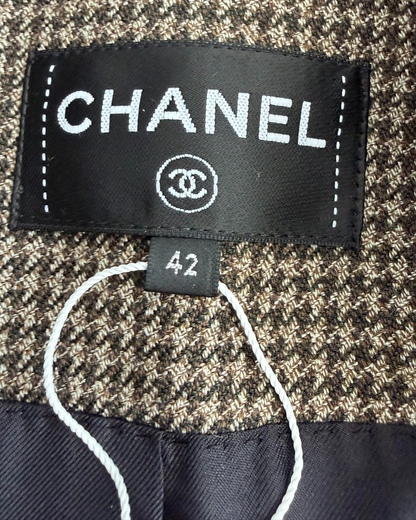 Chanel 26S Houndstooth Cropped Jacket Brown, Beige/Ecru FR 42