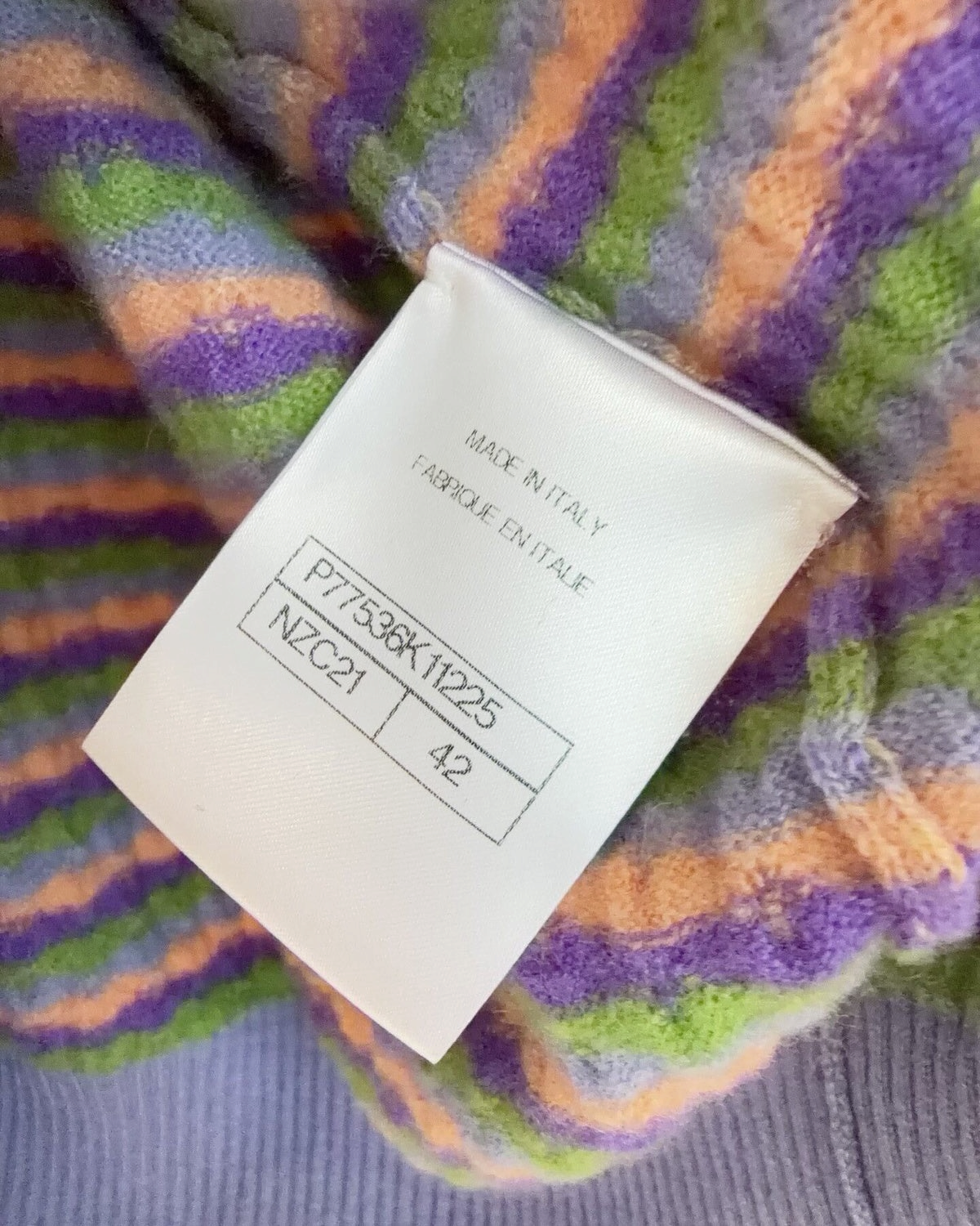 Chanel 24A Cashmere Striped Short-Sleeve Cardigan Purple, Green, Orange, Multicolor FR 42