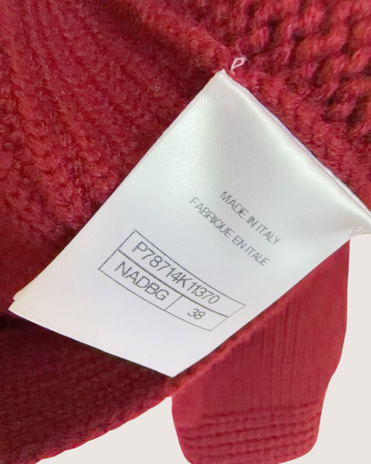 Chanel 25C Ribbed Two-Pocket Cardigan Burgundy FR 36