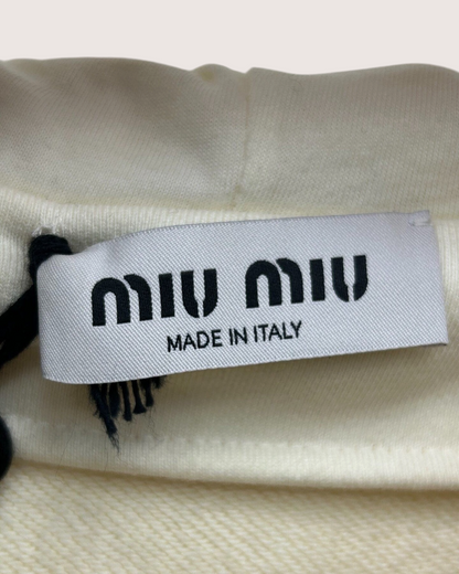 Miu Miu Embroidered Logo Zip-Up Hoodie Beige/Ecru FR 34