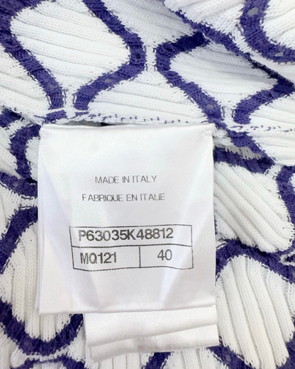 Chanel 20P Honeycomb CC Short-Sleeve Sweater White, Navy, Pink FR 40