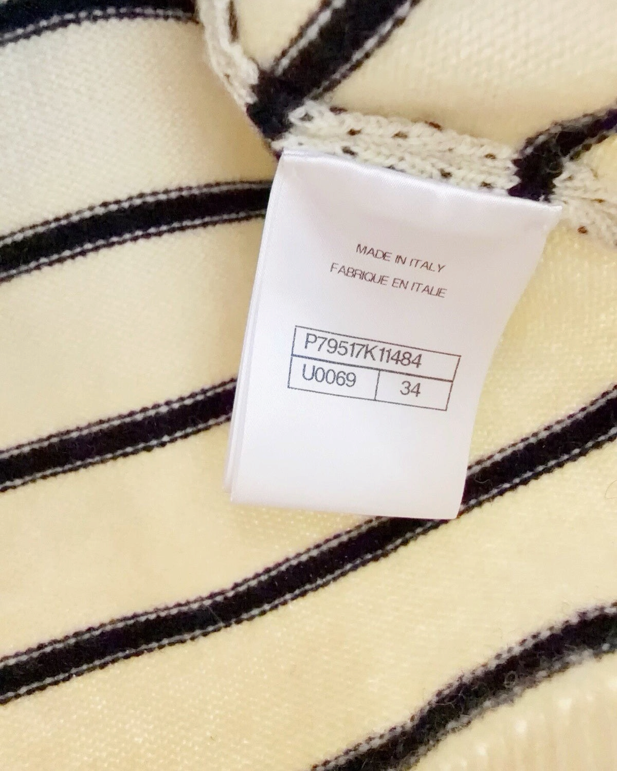 Chanel 25S Cashmere Striped Cardigan Beige/Ecru, Black FR 34