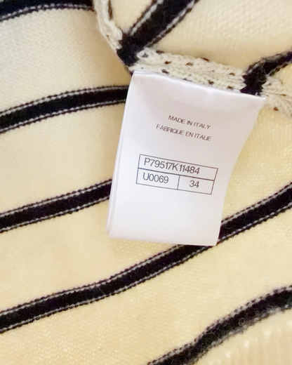 Chanel 25S Cashmere Striped Cardigan Beige/Ecru, Black FR 34