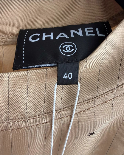 Chanel 26S CC Striped Logo Top Beige/Ecru, Black FR 40