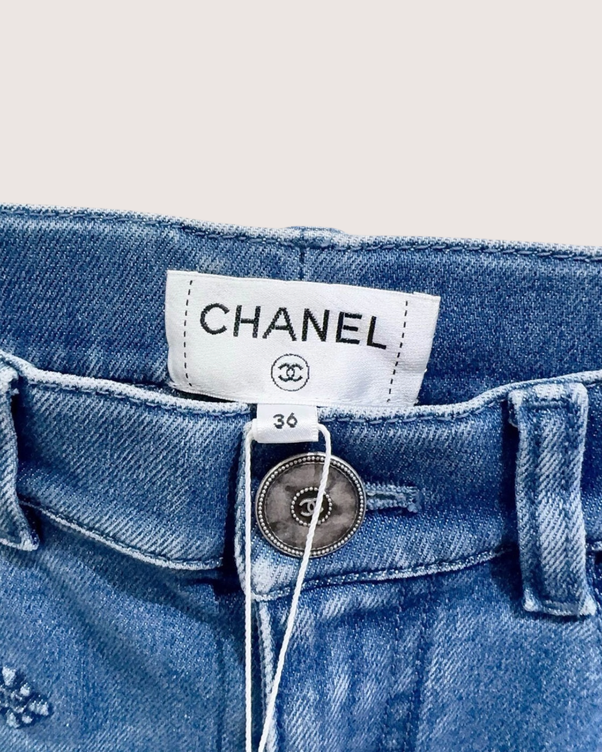 Chanel 21P CC Logo Skinny Denim Jeans Blue FR 36