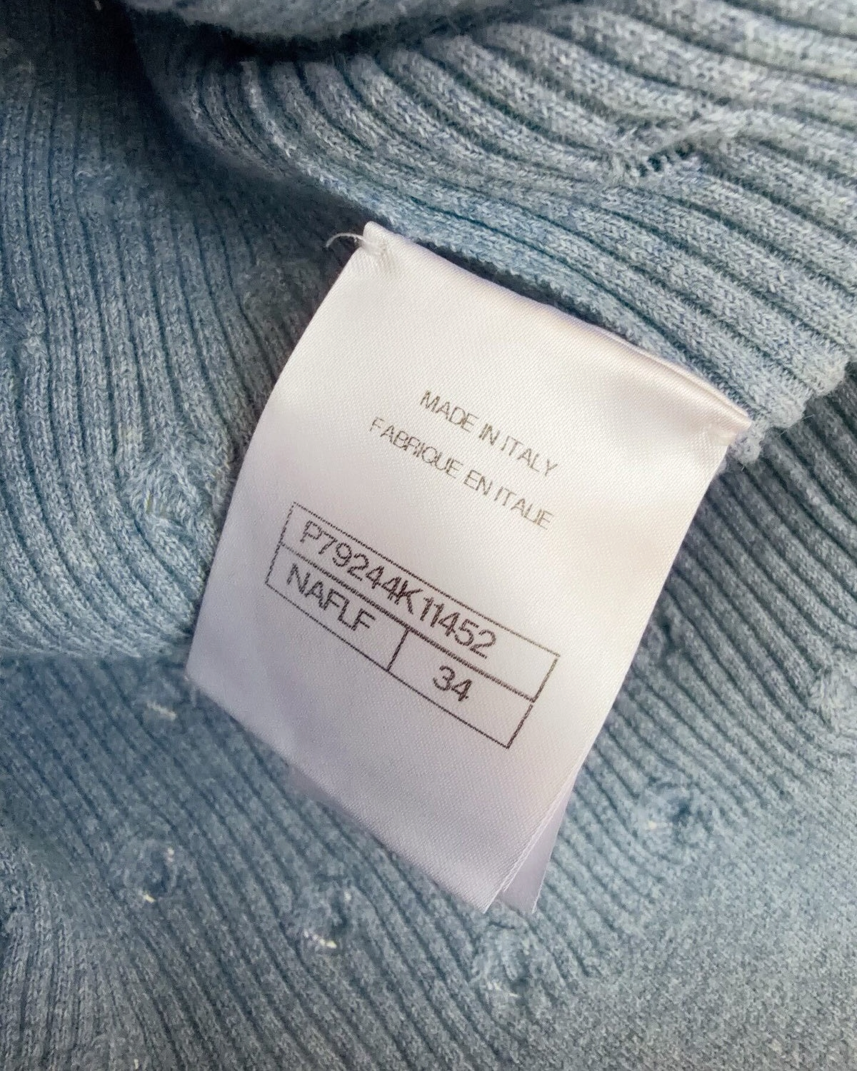 Chanel 25P CC Openwork Short-Sleeve Sweater Blue FR 34