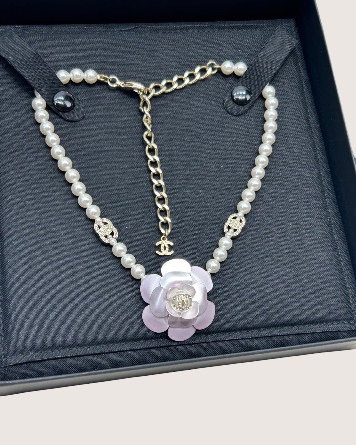 Chanel 23C Camellia Pearl Choker Necklace White, Pink, Gold One Size