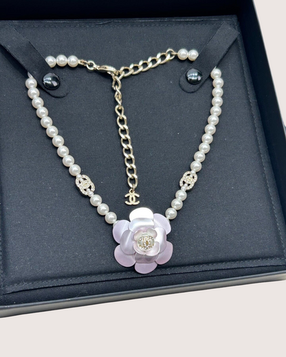 Chanel 23C Camellia Pearl Choker Necklace White, Pink, Gold One Size
