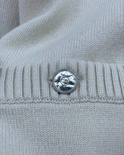 Chanel 25P Zipper Shoulder Cashmere Cardigan White FR 34