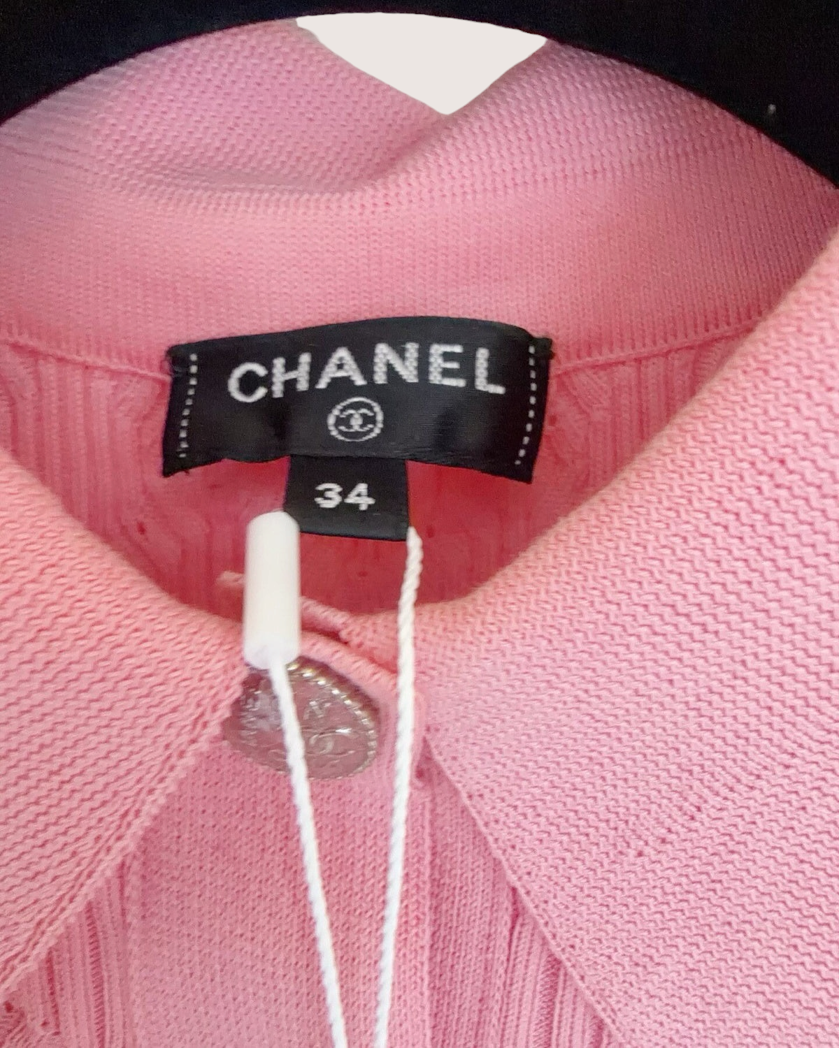 Chanel 20P Wool CC Polo Top Pink FR 34