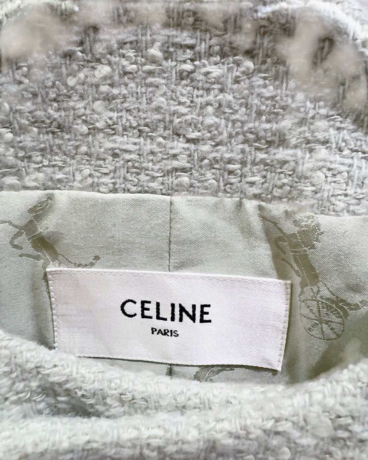 Celine Cropped Double-Breasted Tweed Jacket Grey FR 38
