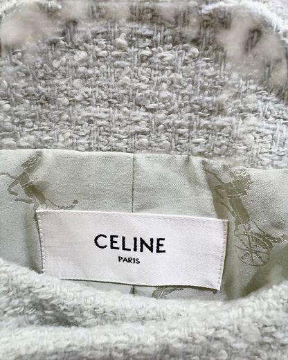 Celine Cropped Double-Breasted Tweed Jacket Grey FR 38