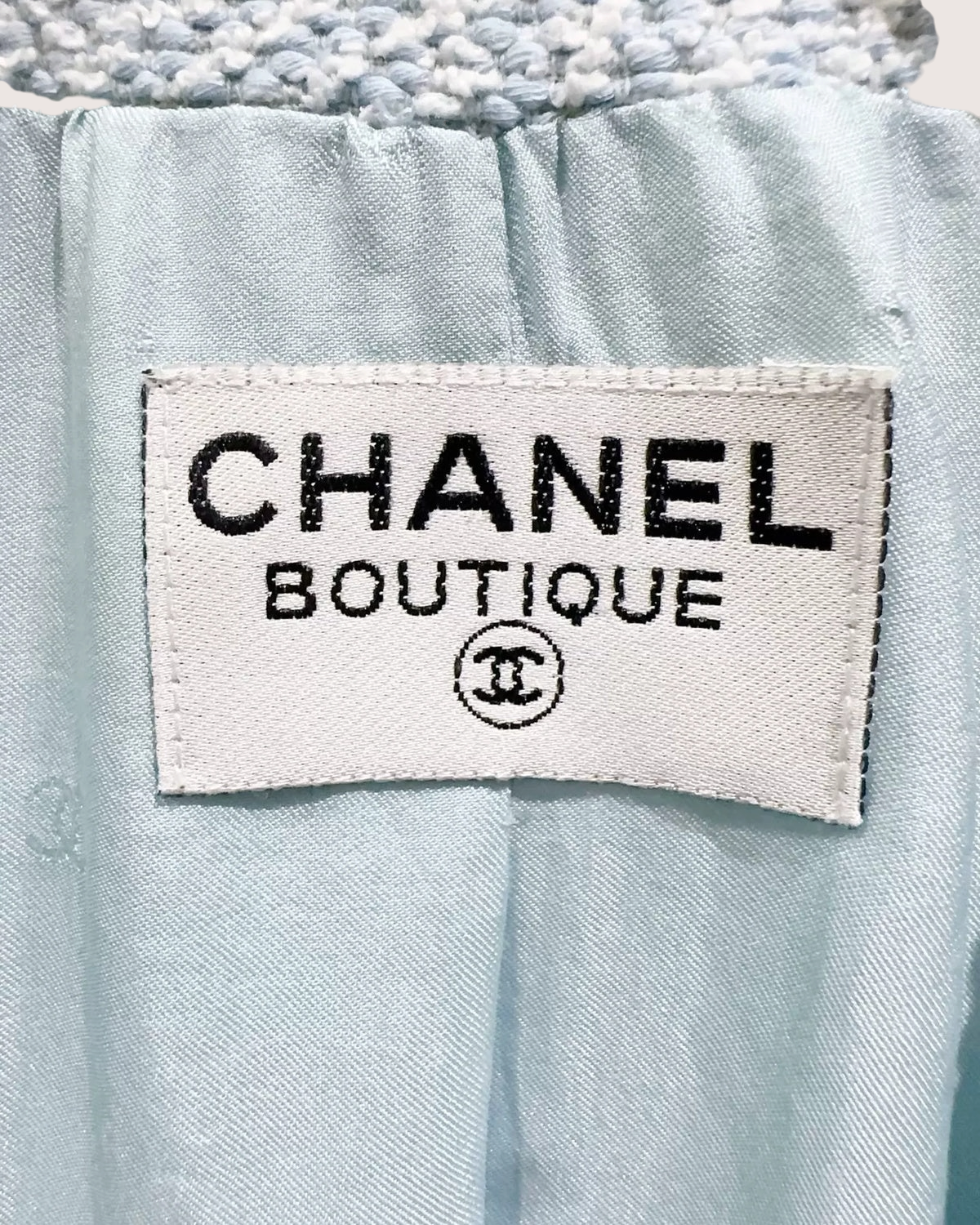 Chanel 96P Belted Tweed Coat Blue, White FR 36