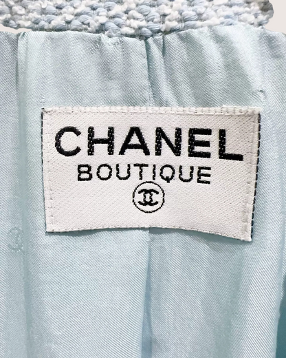 Chanel 96P Belted Tweed Coat Blue, White FR 36